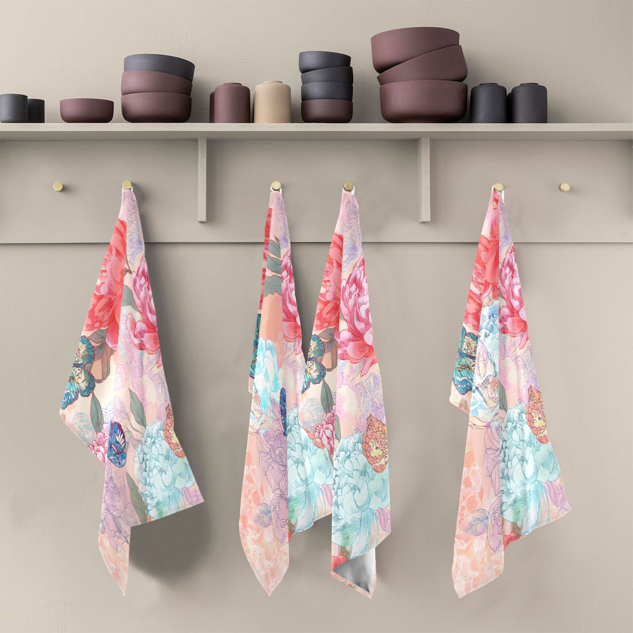 Dreamy Floral Butterflies Kitchen Towels Dishcloth Decorative Waffle Towels Multi Use Tea Towel Dish Cloths 28x18in