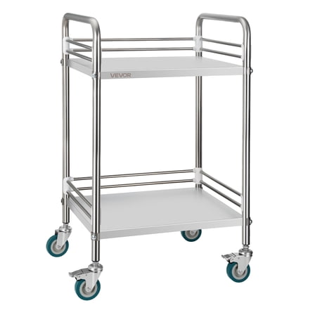 VEVOR Stainless Steel Cart, 2-Tier Rolling Lab Utility Cart with Lockable Wheels, Medical Serving Trolley Clinic Tray, Heavy Duty Mobile Service Storage Tray for Hospital, Restaurant, Kitchen, Salon
