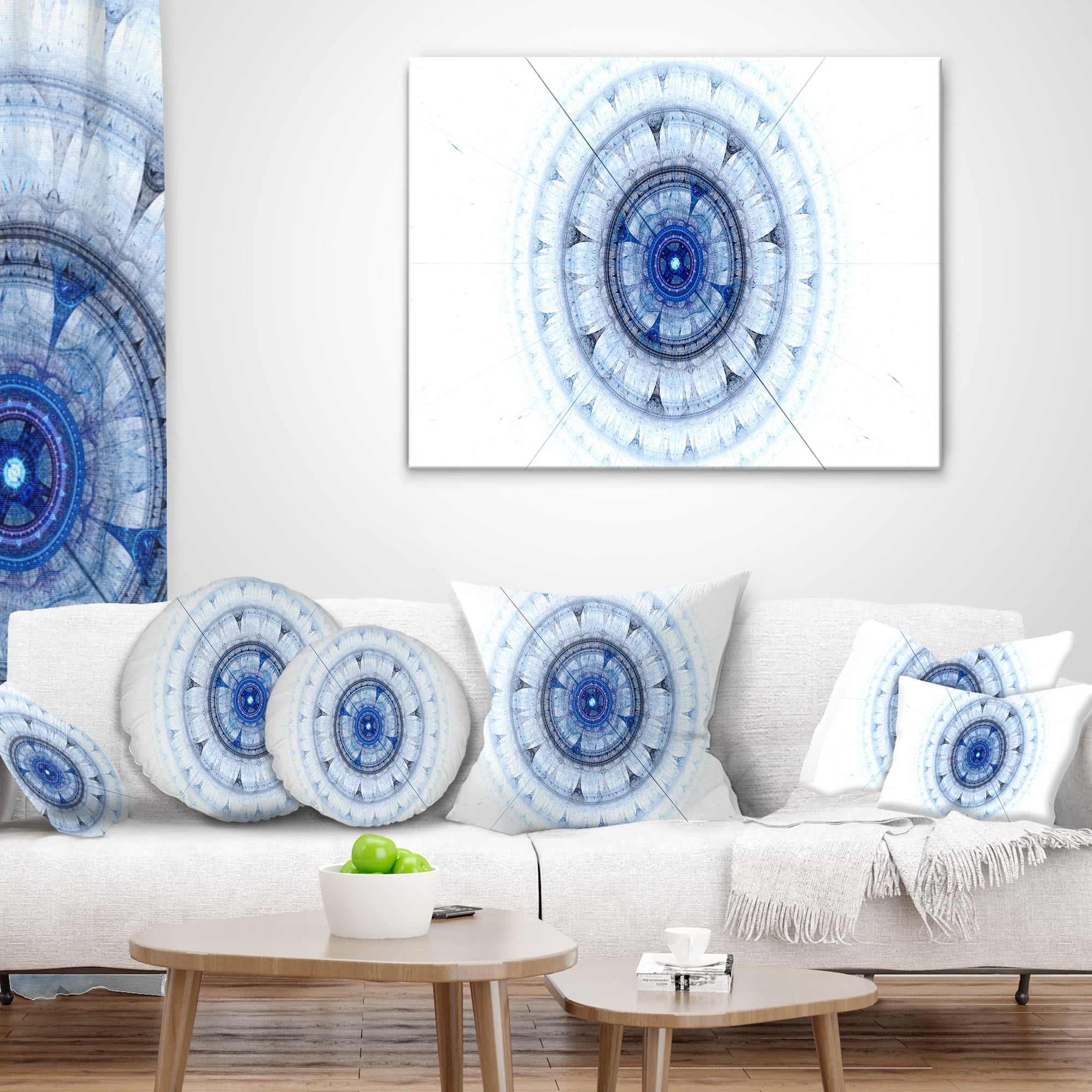 Designart Cabalistic Blue Fractal Sphere - Abstract Throw Pillow - 12x20