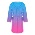 thumbnail image 4 of Women's Color Gradient Plush Bathrobe, Ombre Fade Hooded Robe, Long Length Belted Loungewear, Soft Fleece Kimono Style Gown, Cozy Gradient Color Change Robe Light Blue XXL, 4 of 5