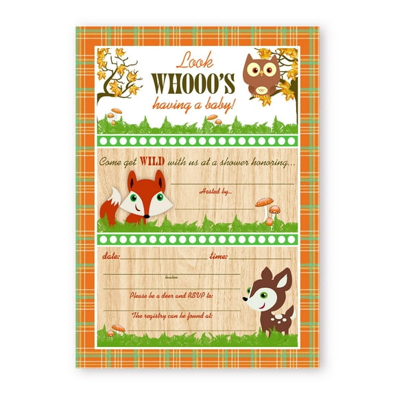 Woodland Critters Shower LARGE Invitations - 10 Invitations 10 Envelopes