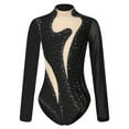 thumbnail image 3 of YONGHS Womens Shiny Rhinestone Long Sleeve Ballet Dance Leotards Gymnastics Bodysuit Top Black L, 3 of 7