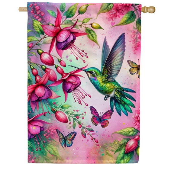 America Forever Hummingbird House Flag, 28x40 inch Double Sided, Floral Spring Summer Decor for Farmhouse and Home Outdoor Yard Lawn Decorations