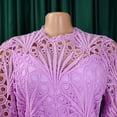 thumbnail image 6 of AURA Womens Elegant Lace Hollow Out Pleated Midi Dress High Waist Belted 3 4 Lantern Sleeve, 6 of 9