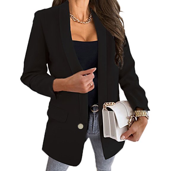 Vedolay Coat for Women Women's Casual Lightweight Blazer Open Front Lapel Long Sleeve Office Jackets,Black XL