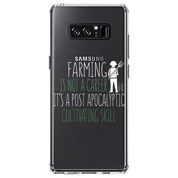 DistinctInk Clear Shockproof Hybrid Case for Samsung Galaxy Note 8 - TPU Bumper Acrylic Back Tempered Glass Screen Protector - Farming is Not a Career Post Apocalyptic Skill