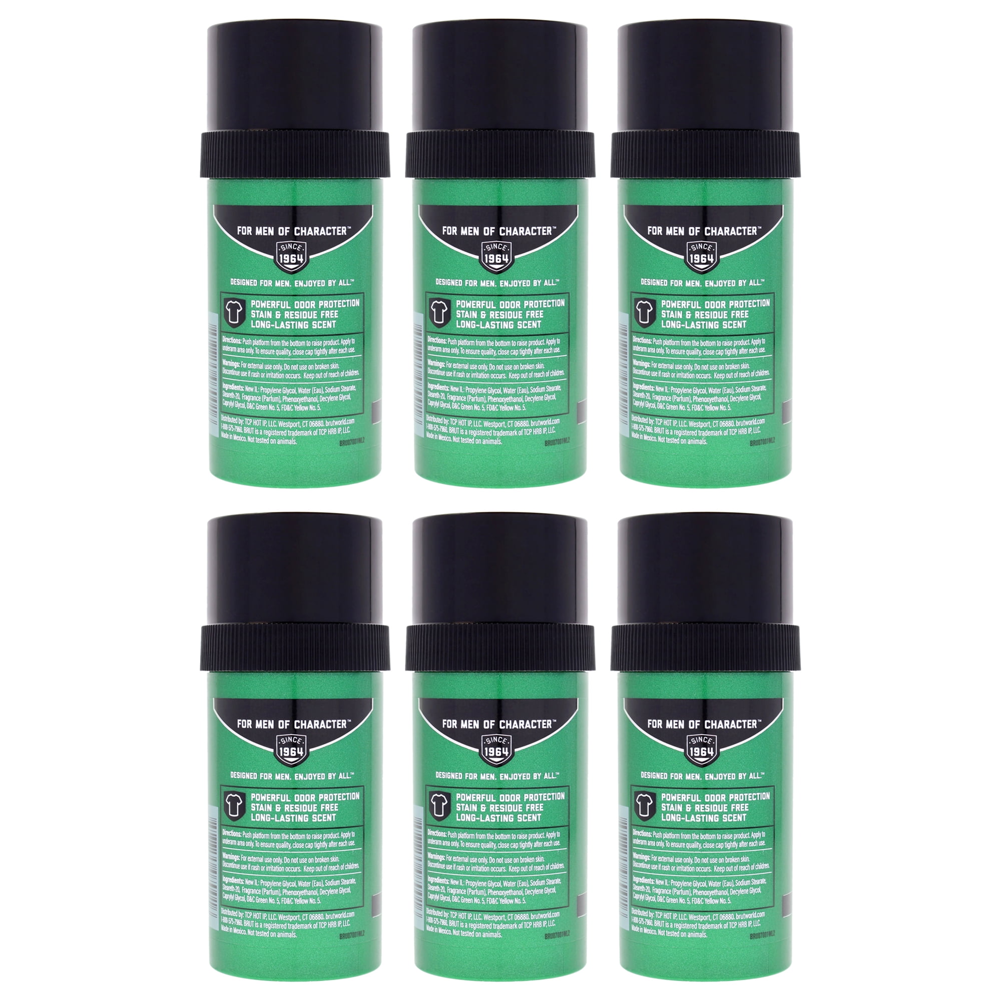 Brut Classic Round Deodorant for Men, Powerful Odor Protection, Aluminum Free, 2.7 OZ - Pack of 6