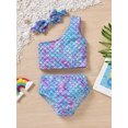 thumbnail image 2 of Toddler Baby Girl 3 Piece Beach Wear Swimsuit One Shoulder Floral Leopard Mermaid Bikini Bathing Suit, 2 of 9