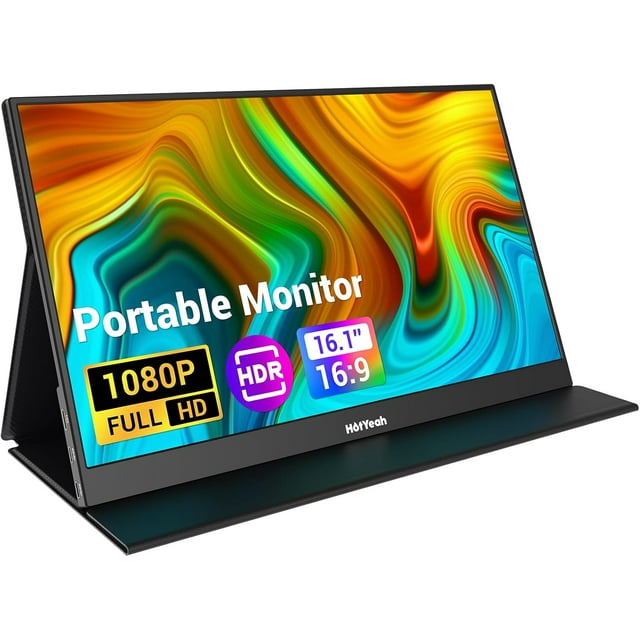HotYeah Portable Monitor, 16.1in 1080P FHD Laptop Monitor USB-C HDMI External Computer Display HDR IPS w/Smart Cover & Speaker, 2nd Screen for PC Mac Phone Switch PS5 - Refurbished Excellent