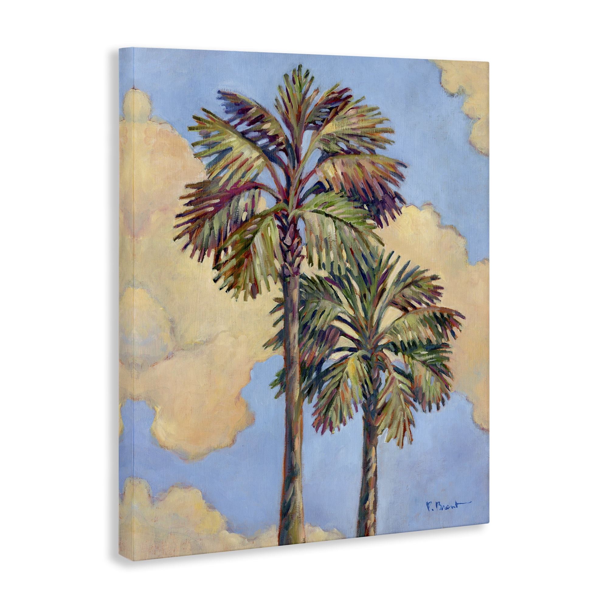 Stupell Industries Two Palm Trees & Clouds Landscape & Nature Painting Wrapped Canvas Art Print Wall Art, 16 x 20