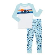 Wonder Nation Toddler Boys Cotton Long Sleeve Top and Pajama Pants, 2-Piece Sleep Set, Sizes 12 Months-5T