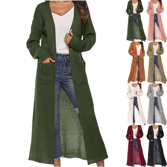 Long Sweaters for Women Cardigan Open Front Long Sleeve Plus Size Lightweight Knit Soft Cardigans Fashion Fall Crochet Tops for Women Solid Color Cardigan With Large Pockets Long Thin Coat