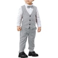 thumbnail image 2 of Boys Formal 3 Piece Suit Set, Classic Vest Pants and Shirt Outfit for Kids, Wedding Party and School Event, Age 1-7 Years Light Ashy 80, 2 of 9