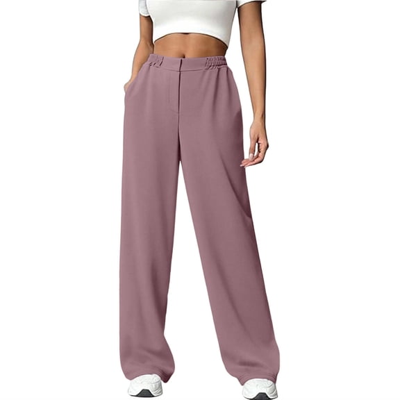 Sweatpants Women Sevevn Women's High Waist Baggy Wide Leg Pants Elastic Waist Casual Loose Trousers Pink XL