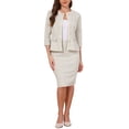 thumbnail image 2 of INSPIRE CHIC Women's 2 Piece Tweed Suit Set Button Down 3/4 Sleeve Jacket Pencil Skirt Set Apricot L, 2 of 5