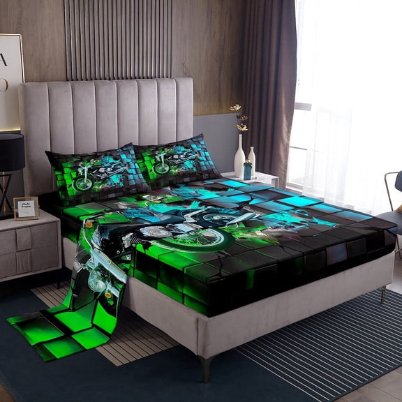 Erosebridal Motorcycle Motorbike Sheet Set Twin,Extreme Sports Bedding Sets Twin Size,Plaid Buffalo Twin Sheet Sets,Super Cozy Teens Bedroom Decor,3pcs