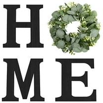Farmhouse Wood Home Sign with Eucalyptus Wreath, Rustic Wall Decor Letters for Indoor Outdoor Living Room Kitchen Entryway, Housewarming Gift, Black