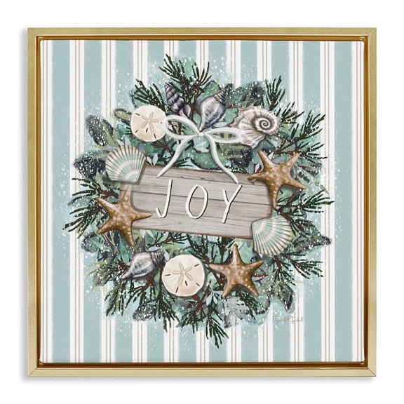 Stupell Industries Traditional Nautical Winter Wreath Gold Floating Frame Canvas Art, 18 x 18, by Elizabeth Tyndall