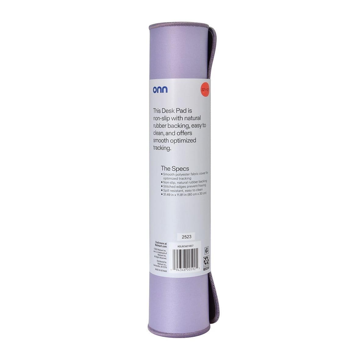 onn Desktop Mat, Rectangle, Polyester Surface with Nonslip Natural Rubber Backing, Lavender Sky, 32" x12"