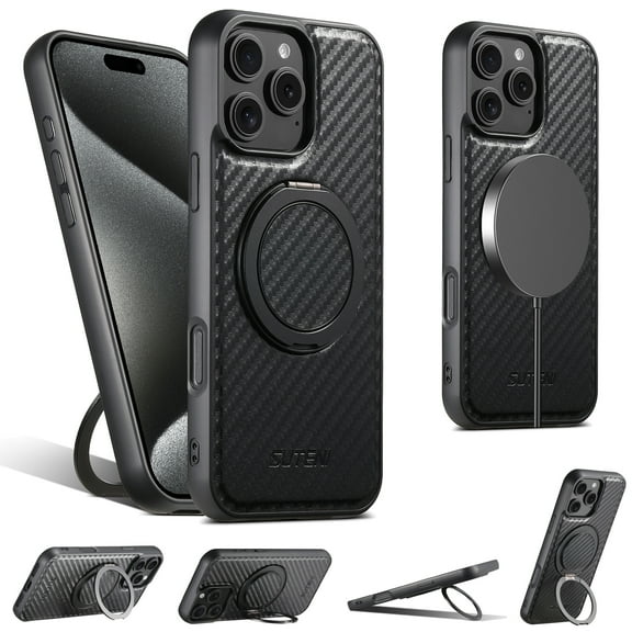 Allytechgroup Magnetic Case for iPhone 15 Pro Max with Kickstabd, 360° Rotatable Ring Holder Stand Compatible with Mag-safe Slim Lightweight Shockproof Full Body Cover for iPhone 15 Pro Max, Black