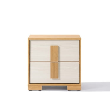 LuxenHome Natural and White 20.7-Inch Tall 2-Drawer Nightstand End Table