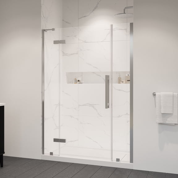 Tampa 54 x 32 x 74-3/4 Alcove Shower Kit with Base and Door in Satin Nickel