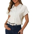 thumbnail image 4 of INSPIRE CHIC Women's Striped Cap Sleeve Casual Button Down Top XS Beige, 4 of 6