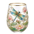 thumbnail image 2 of Tuvgenk Stemless Wine Glass with Gold Rim Dragonfly Floral Art for Red Wine Cocktails and Home Decor, 2 of 7