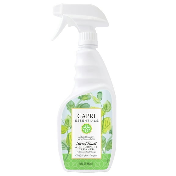 Capri Essentials All Purpose Cleaning Spray - Sweet Basil - Plant Based Kitchen Counter Surface Cleaner with Mood Boosting Essential Oils (23 fl. oz)