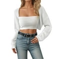 thumbnail image 3 of Womens Cardigans Lightweight Cropped Open Front Long Sleeve Bolero Solid Knit Sweater Short Shawl Casual Loose Women Shrugs White M, 3 of 6