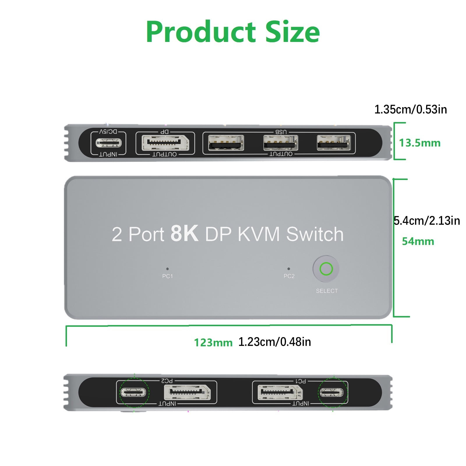 2-Port DisplayPort 8K DP KVM Switch 2 DP Input 1 DP Output Display 8K 30Hz 4K 144Hz KVM Share 1 Monitor For PC Laptop DELL TAPDRA Spare Part