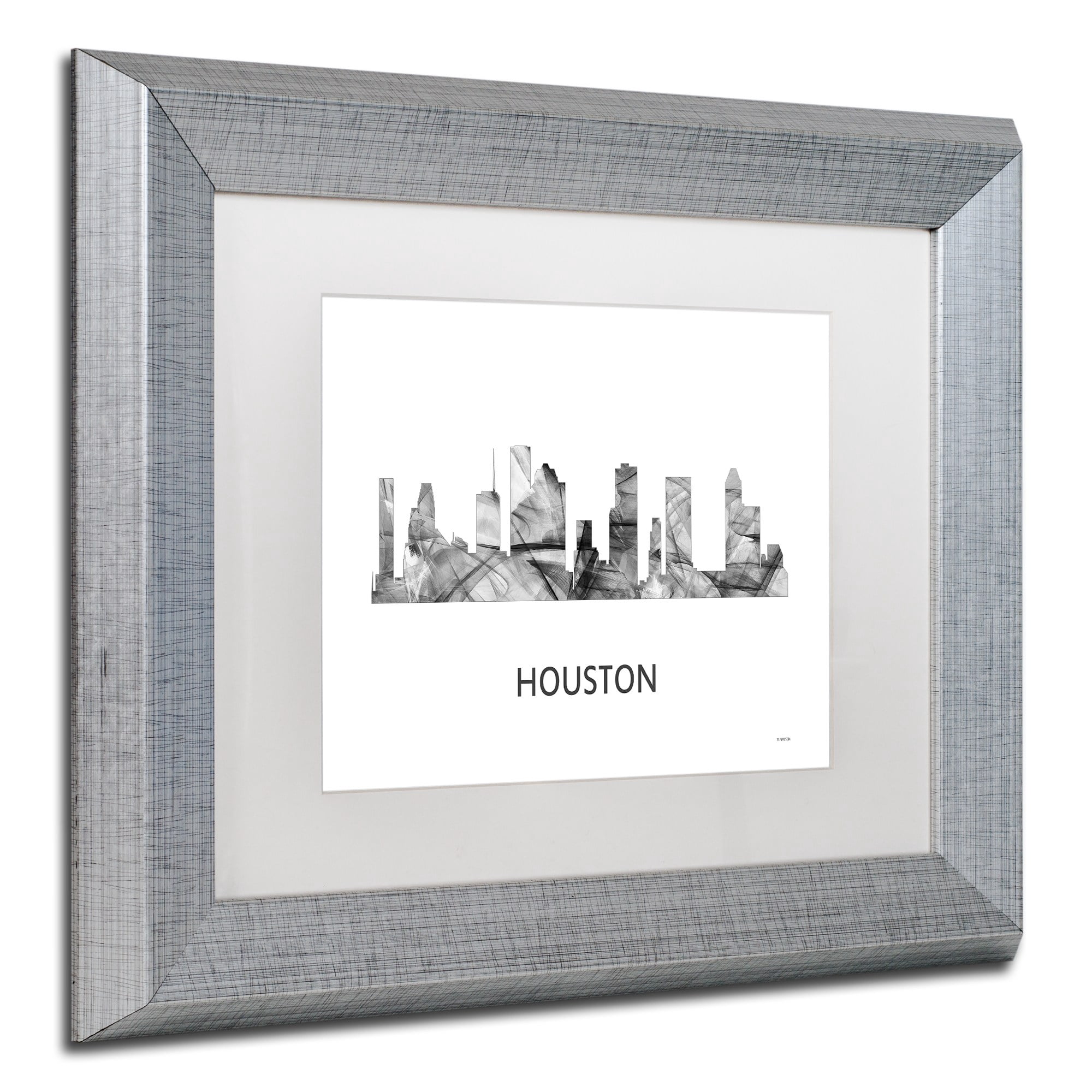 Trademark Fine Art 'Houston Texas Skyline WB-BW' Canvas Art by Marlene Watson, White Matte, Silver Frame