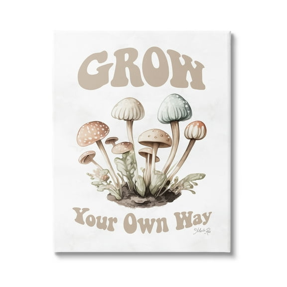 Stupell Industries Groovy Mushrooms Grow Phrase Botanical & Floral Painting Gallery Wrapped Canvas Print Wall Art, 16 x 20