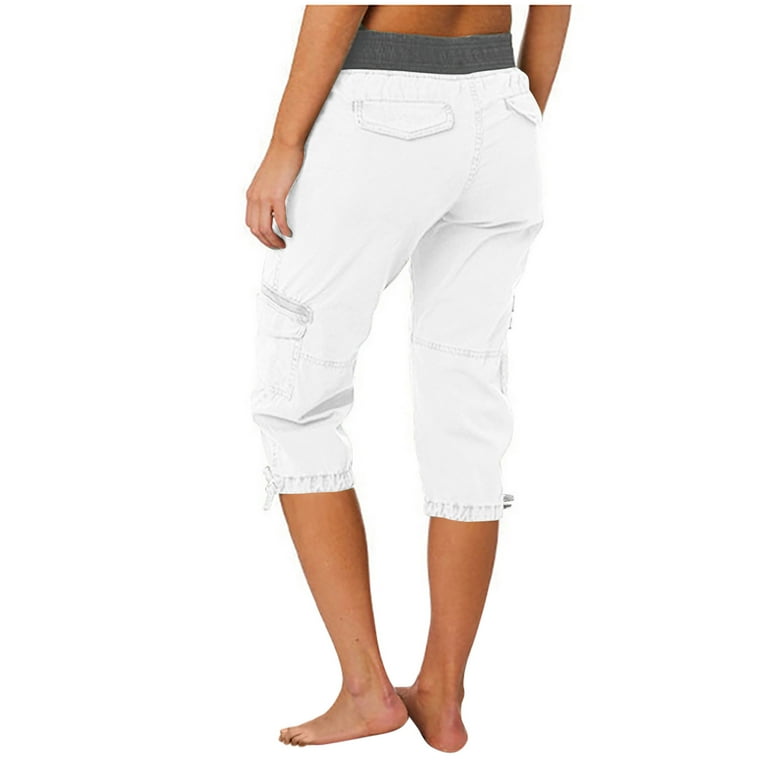 Yeahitch Women's 2023 Cargo Capris Pants with Pockets Lightweight Quick Dry  Travel Hiking Summer Pants for Women Casual White L