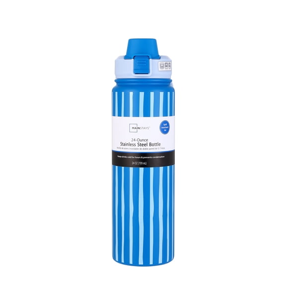 Mainstays 24 oz Double Wall Stainless Steel Water Bottle with Straw Lid Dark Blue