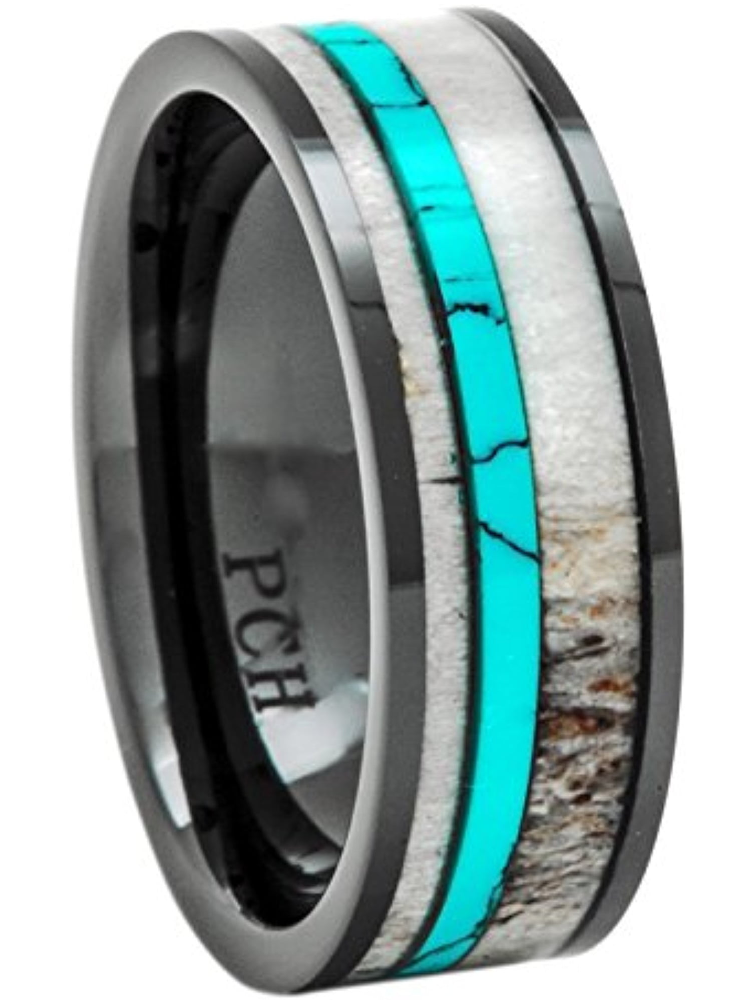 PCH Jewelers Deer Antler Ring Titanium Turquoise 8mm Wedding Band or Gift 