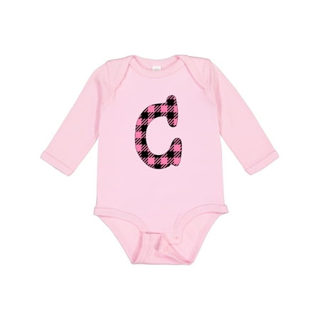 

Inktastic Pink Buffalo Plaid Initial C Gift Baby Boy or Baby Girl Long Sleeve Bodysuit