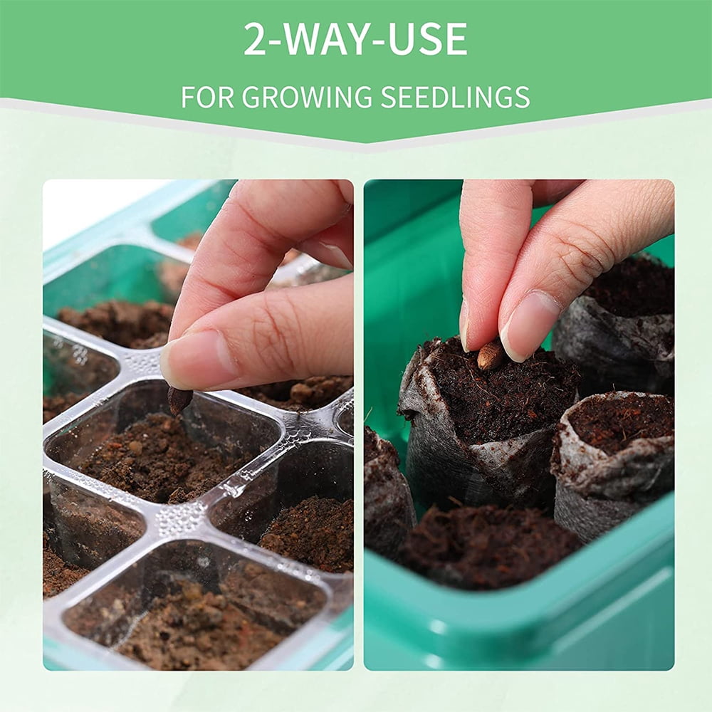 Fangsheng 10 Pack Seed Starter Kit, 120 Cells Germination Trays with Dome - Plastic Seeding Tools and Labels Included