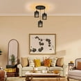 thumbnail image 4 of FSLiving 3 Lights RV Twine Braiding Rechargeable Battery Operated RGB Mode Ceiling Light Natural Decorative Light Hallway Light Semi Flush Mount Mount, Dimmable for RV Camper Black, 4 of 7