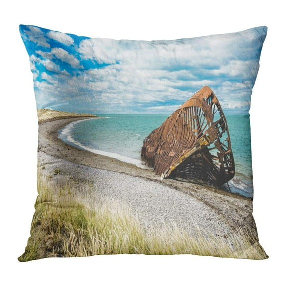 BOSDECO Wreck of Ambassador Tea Clipper Build in 19Th Century United Kingdom is Since 1899 Beached Near Estancia Pillowcase Pillow Cover Cushion Case 20x20 inch