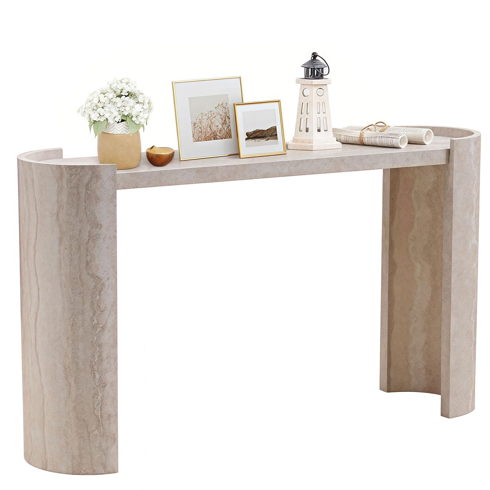 LKTART 53" MDF Console Table for Entryway, Narrow Entryway Table with Faux Mars Marble Pattern, Couch Table Behind Sofa with Curved Legs for Living Room Hallway Foyer
