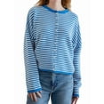 thumbnail image 1 of Suéter Tipo Cárdigan Informal de Cuello Redondo para Mujer, con Frente Abierto, Mangas Largas Onduladas, Tejido Corto Azul L, 1 of 8
