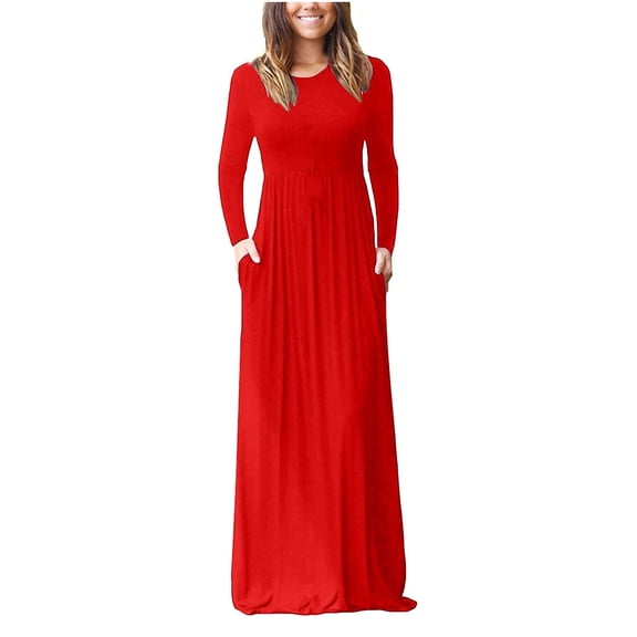 LYXSSBYX Womens Dresses Clearance under 10.00 Women Casual Long Sleeve Sexy Plus Size Loose Plain Pockets Long Maxi Dress
