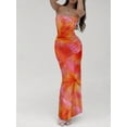 thumbnail image 4 of Romantic Date Ditsy Floral Camisole Backless Maxi Dress, Pink Orange Hibiscus Print, Spring Summer Evening Dress, 4 of 7