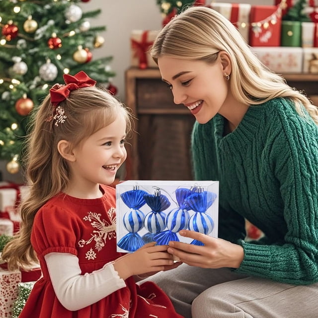 Juego de bolas colgantes navideñas | 4 adornos navideños de plástico de colores | Bolas navideñas ligeras y duraderas con lazos | Decoración para fiestas navideñas, bodas y el hogar