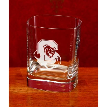 Cornell Big Red Deep Etched Square Double Old Fashion Glass