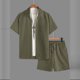 thumbnail image 5 of Ceisia Men's Slim Fit Jacquard 2-Piece Set Short Sleeve Button-Down Shirt with Elastic Waist Drawstring Shorts Gifts, 5 of 9