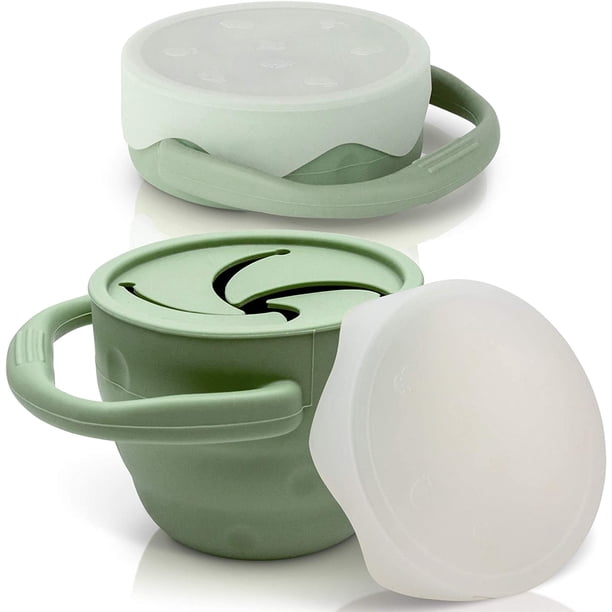 Taza plegable para refrigerios para niños pequeños y bebés - Recipiente para refrigerios antiderrames para niños pequeños hecho de silicona de grado alimenticio - Recipiente para refrigerios para bebés sin BPA ni ftalatos con tapa - Rojo