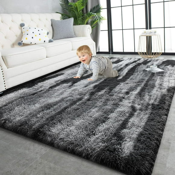Alfombra TWINNIS, de felpa supersuave, antideslizante, 152 x 244 cm, color gris antracita
