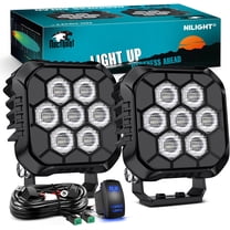 Nilight LED Pod Light 2 PCS 3.8 Inch 45 W 9 LED Square Hyper Flood Beam Offroad Driving Lights w/16 AWG Rocker Switch Wiring Harness Kit for Truck Motorbike Boat ATV UTV